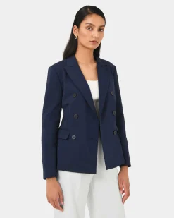 Forcast Safira Double Breasted Blazer Navy New