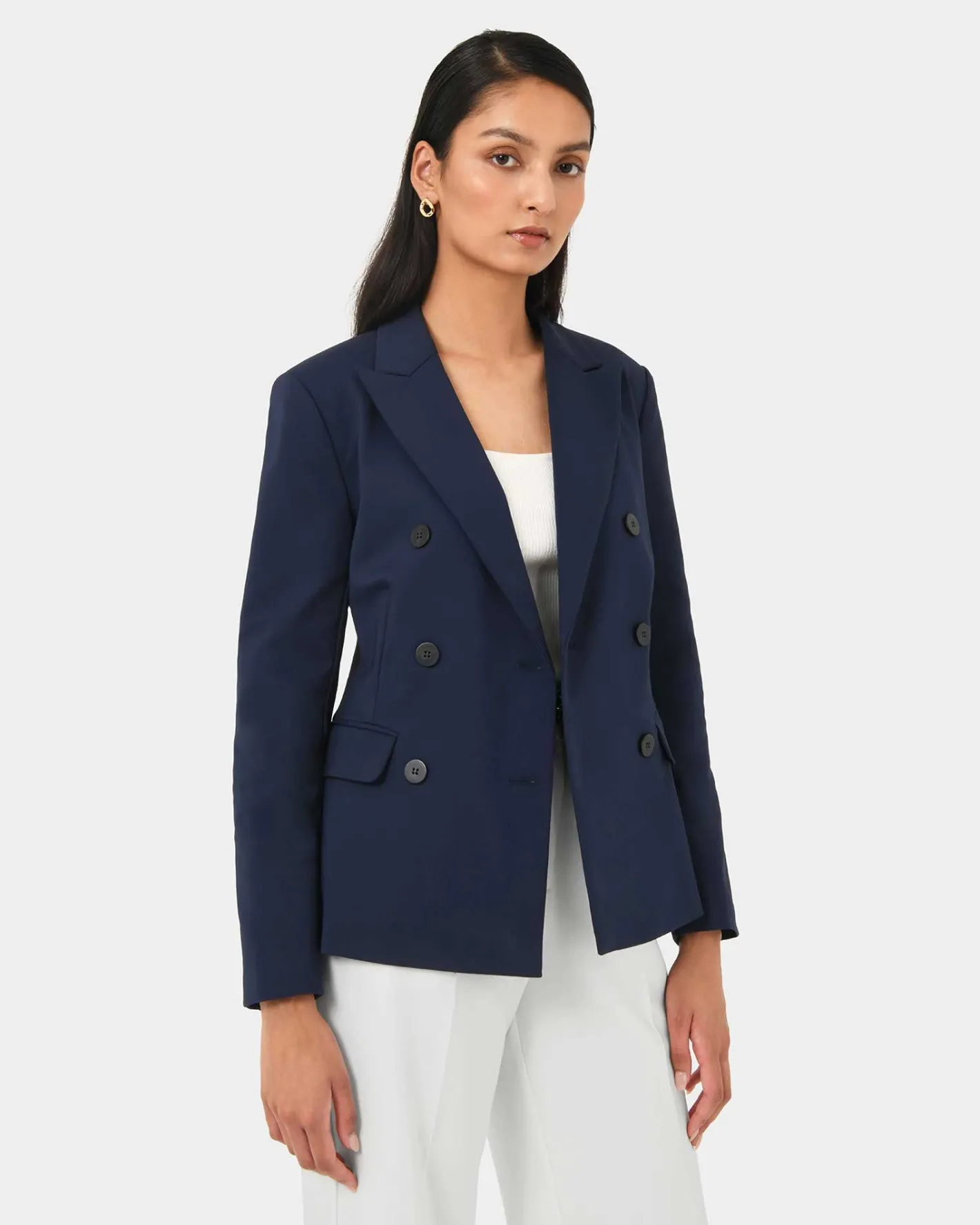 Forcast Safira Double Breasted Blazer Navy New