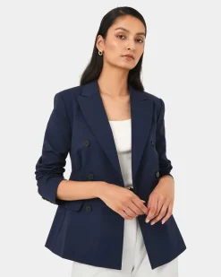 Forcast Safira Double Breasted Blazer Navy New