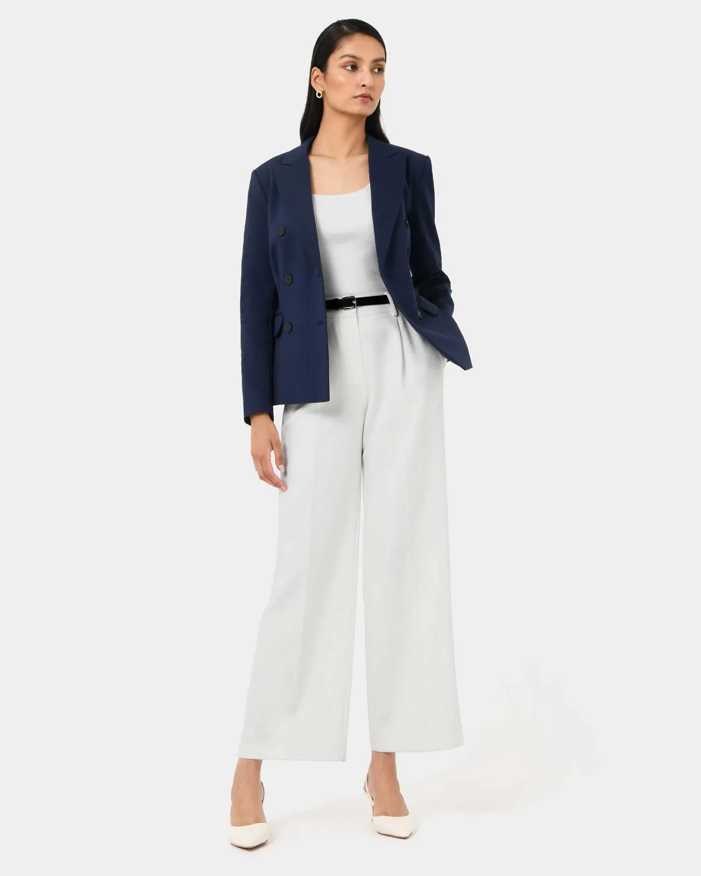 Forcast Safira Double Breasted Blazer Navy New