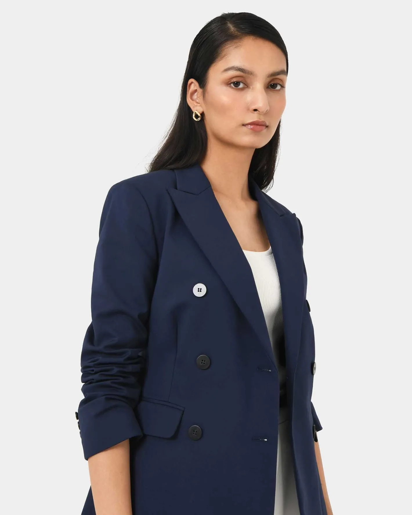 Forcast Safira Double Breasted Blazer Navy New