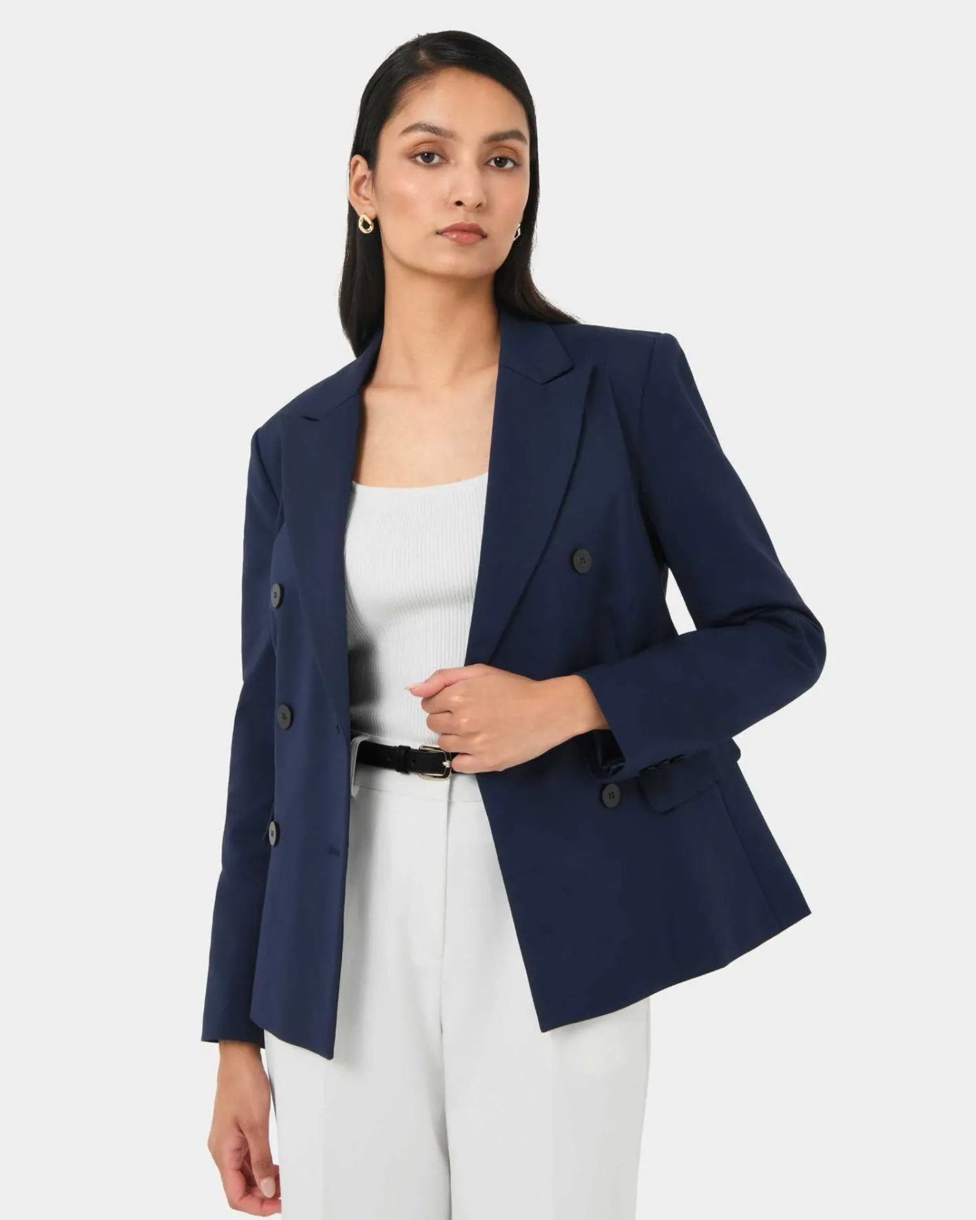 Forcast Safira Double Breasted Blazer Navy New