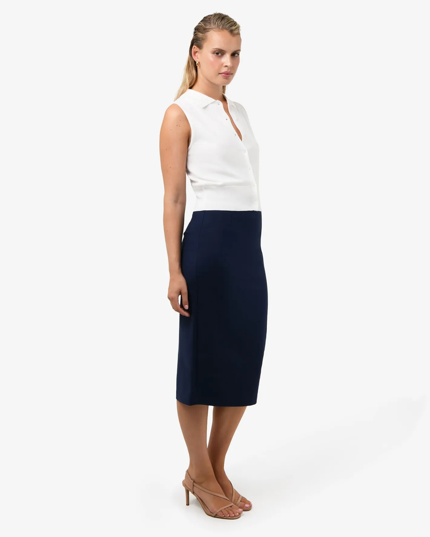 Forcast Safira Midi Pencil Skirt Navy Clearance