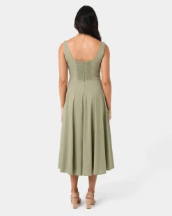 Forcast Saira 2 Linen A-line Dress Light Khaki Discount