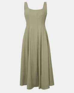 Forcast Saira 2 Linen A-line Dress Light Khaki Discount