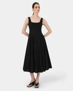 Forcast Saira 2 Linen A-line Dress Black Sale