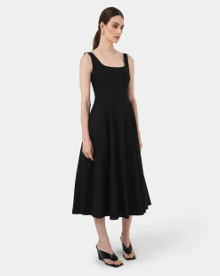 Forcast Saira 2 Linen A-line Dress Black Sale