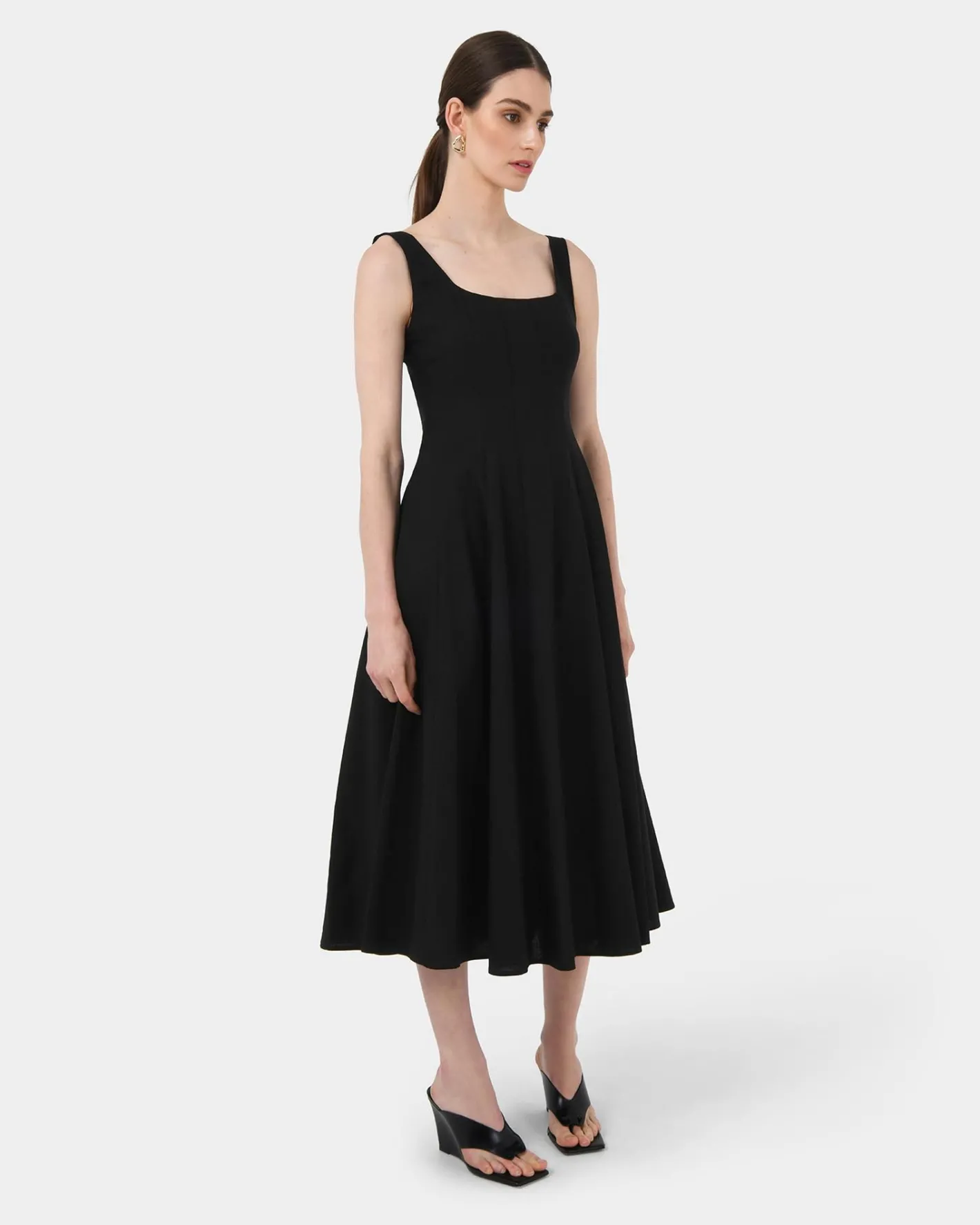 Forcast Saira 2 Linen A-line Dress Black Sale