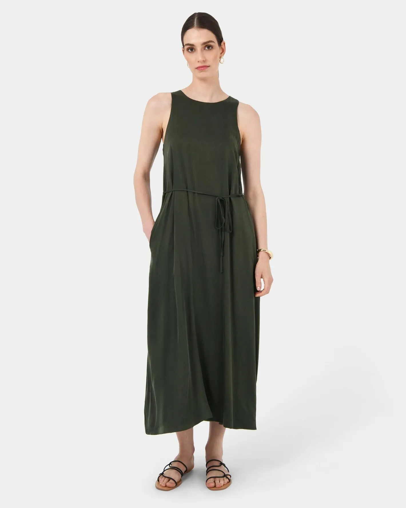 Forcast Sally Cupro Dress Dark Olive Best
