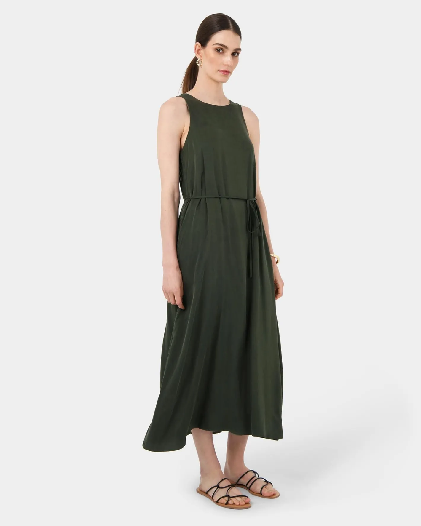 Forcast Sally Cupro Dress Dark Olive Best