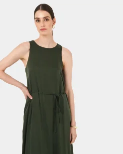 Forcast Sally Cupro Dress Dark Olive Best
