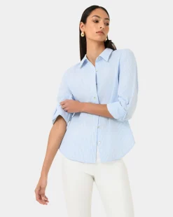 Forcast Sam Linen Relaxed Shirt Blue Stripe Best