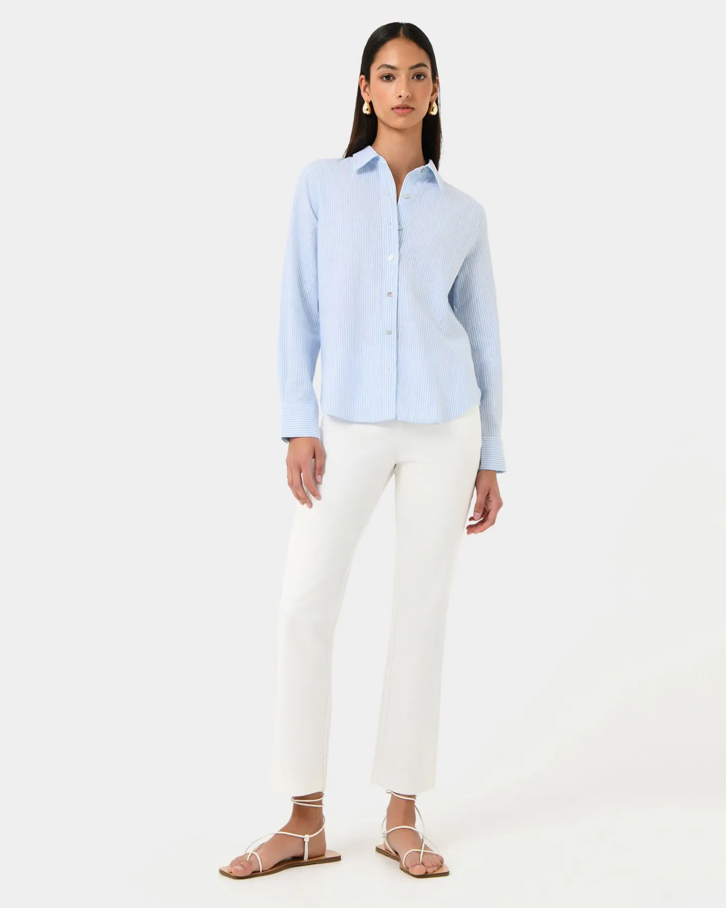Forcast Sam Linen Relaxed Shirt Blue Stripe Best