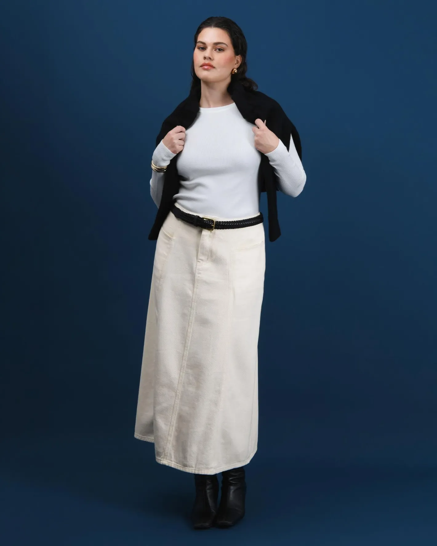 Forcast Sam Panel Denim Skirt Ecru Discount