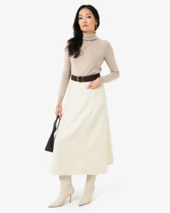 Forcast Sam Panel Denim Skirt Ecru Discount