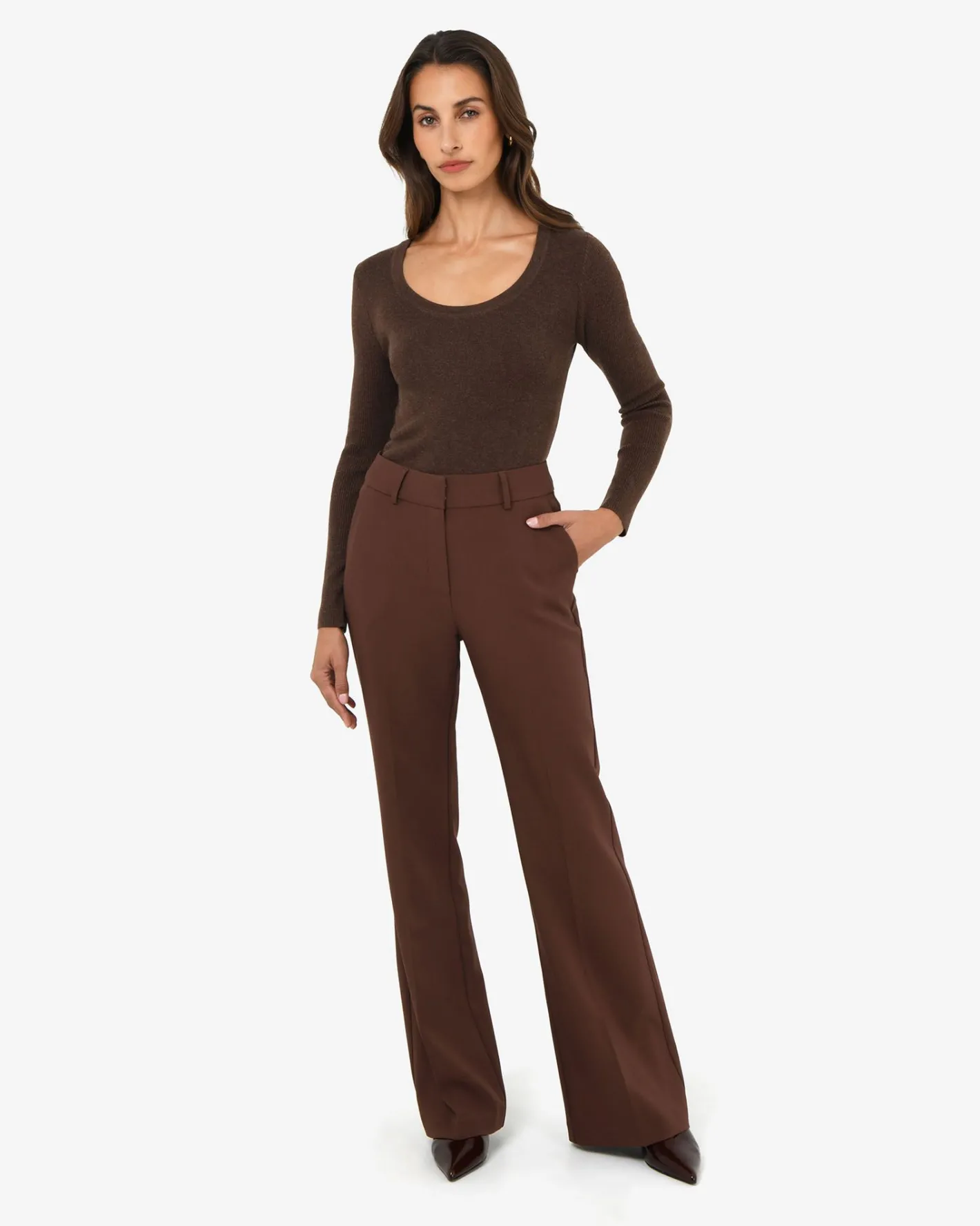 Forcast Samira Scoop Neck Knit Chocolate Hot
