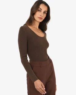 Forcast Samira Scoop Neck Knit Chocolate Hot