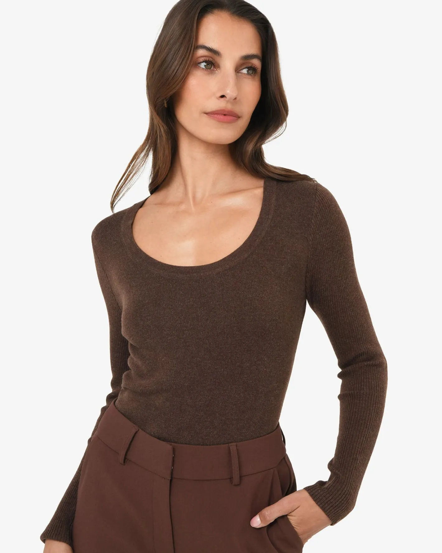 Forcast Samira Scoop Neck Knit Chocolate Hot