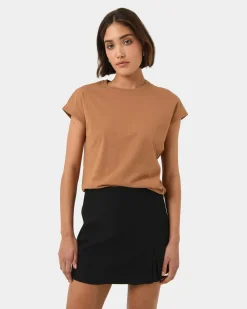 Forcast Sara Cotton Tee Tan Discount