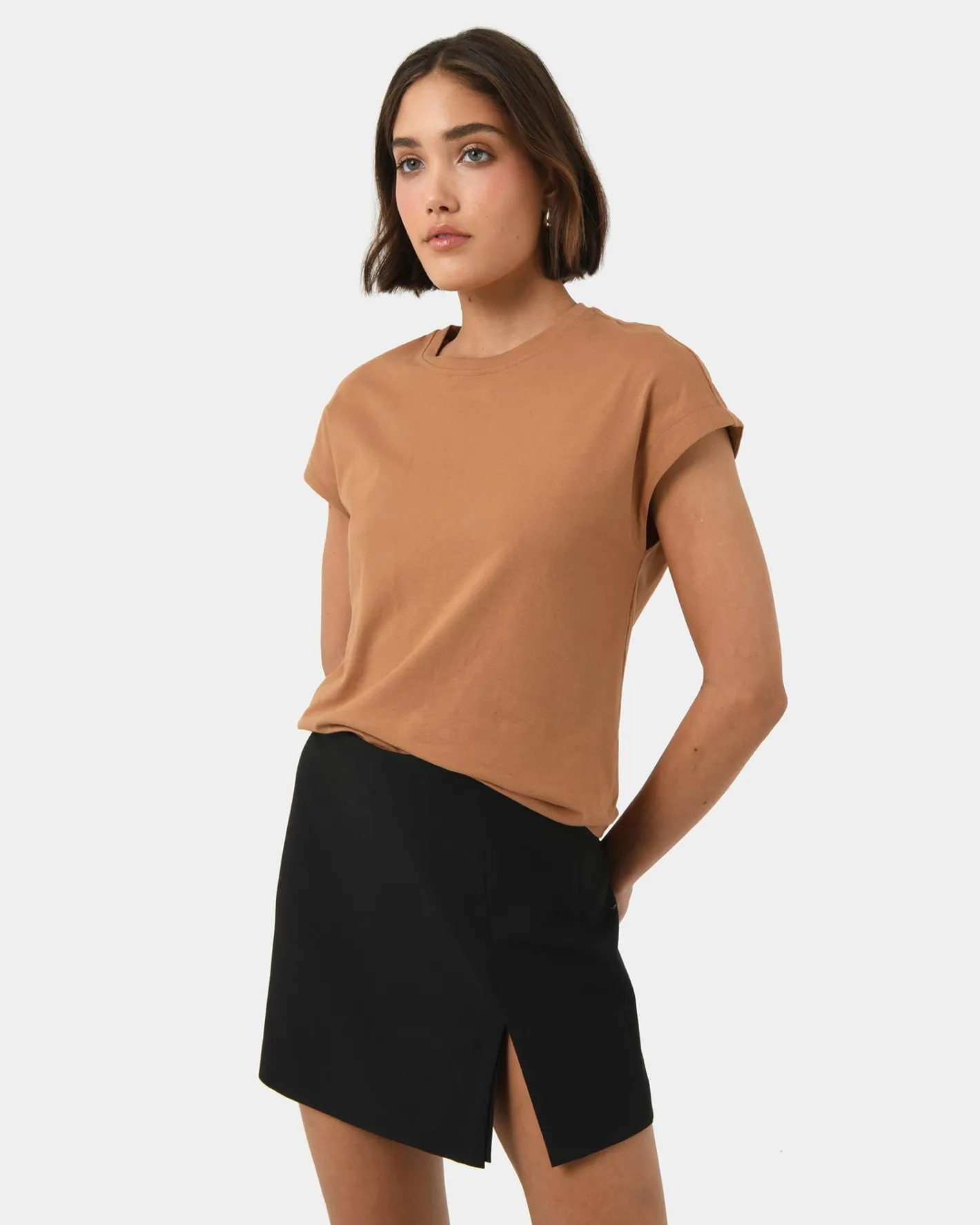 Forcast Sara Cotton Tee Tan Discount