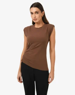 Forcast Sarah Padded Ruched Jersey Top Chocolate Hot