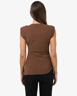 Forcast Sarah Padded Ruched Jersey Top Chocolate Hot