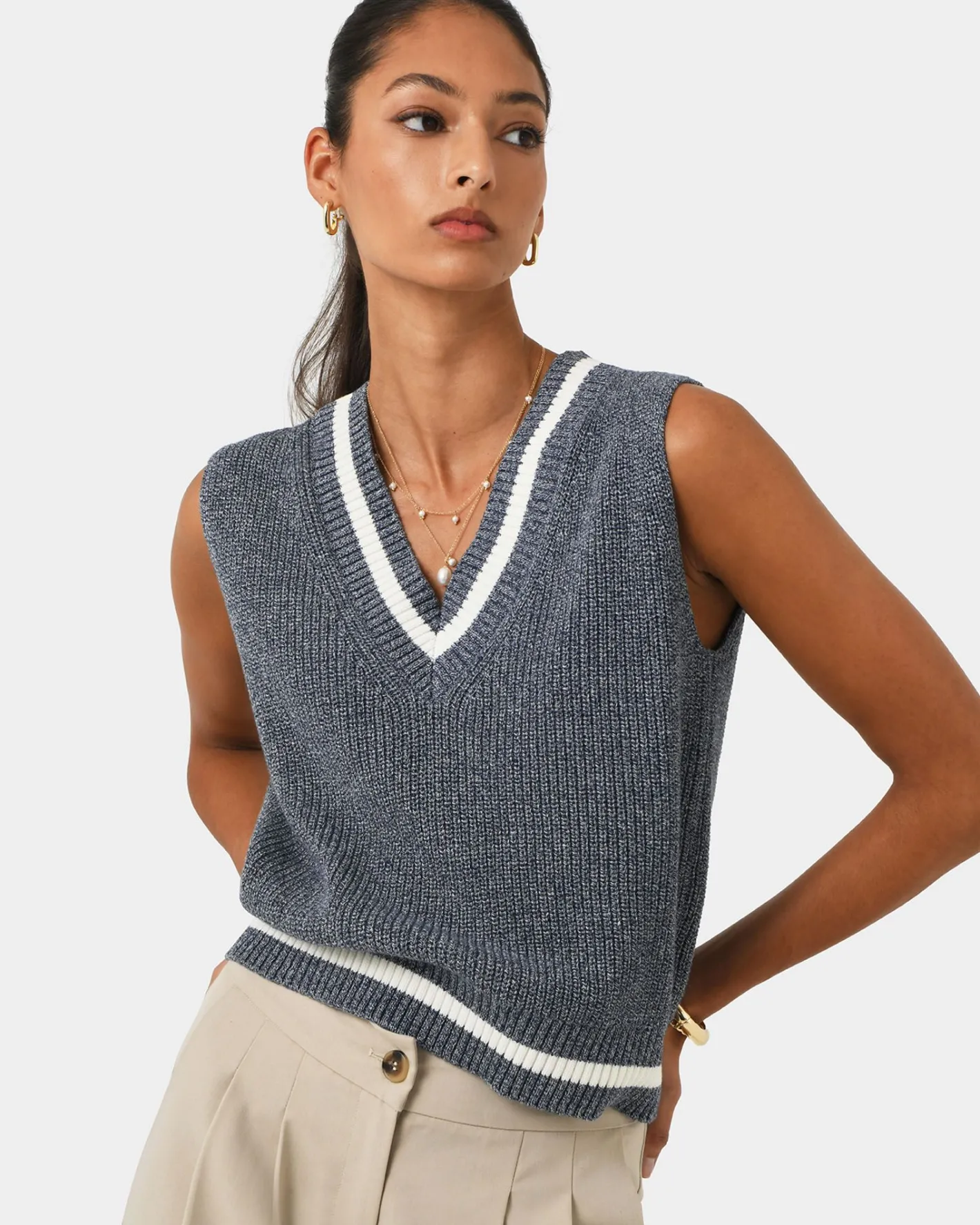 Forcast Sarah V-neck Knit Marle Navy Sale