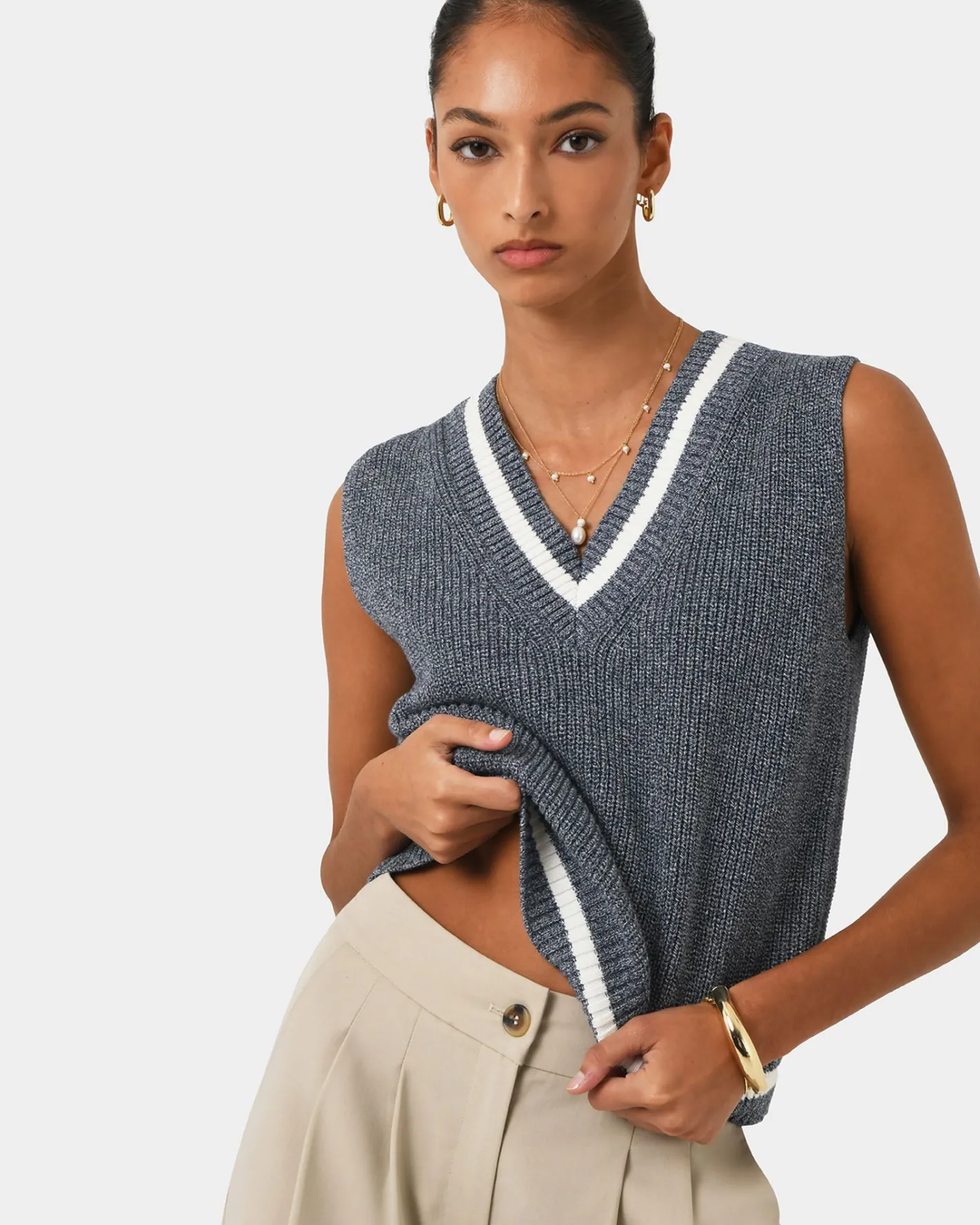 Forcast Sarah V-neck Knit Marle Navy Sale