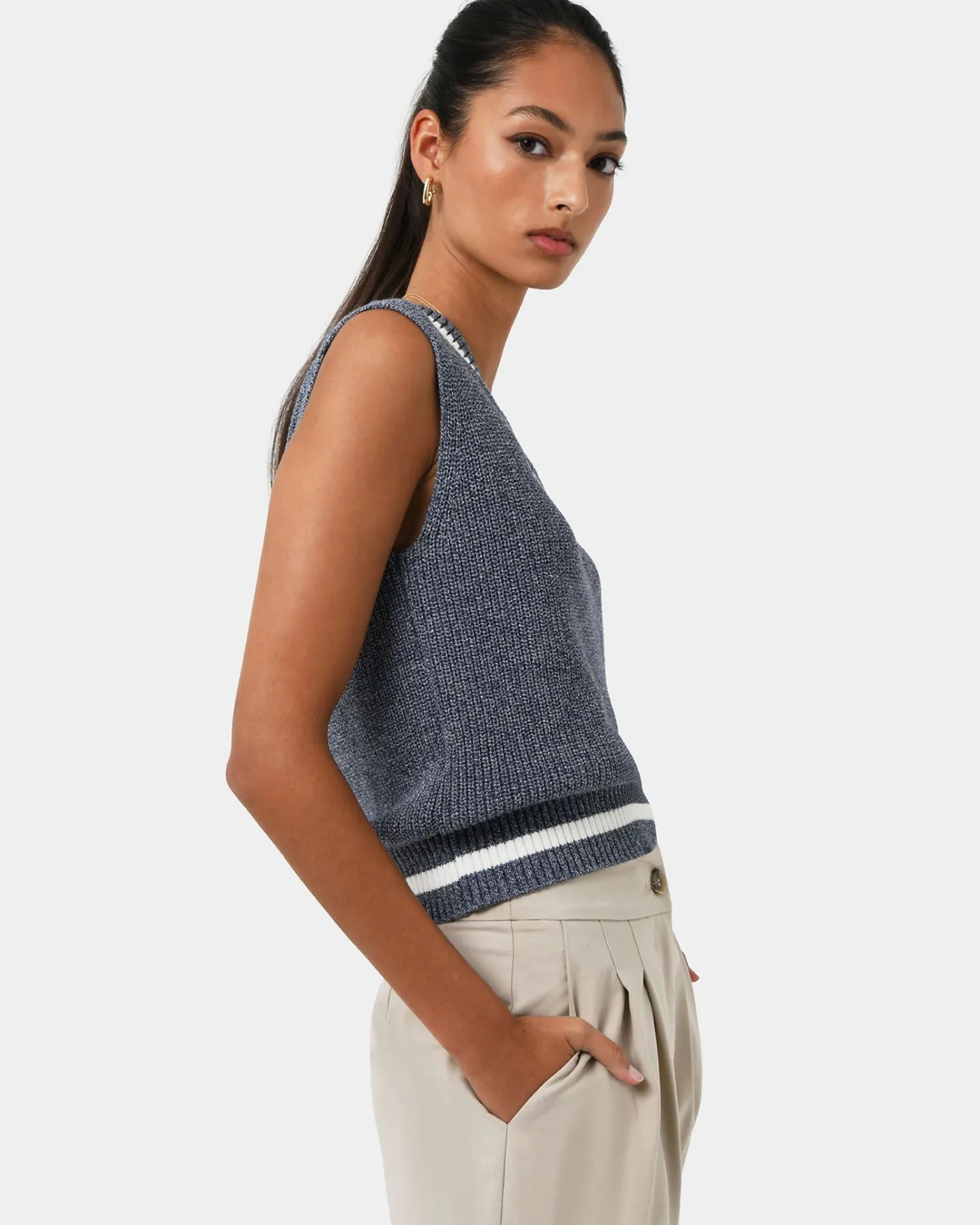 Forcast Sarah V-neck Knit Marle Navy Sale