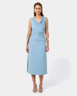 Forcast Serena Cowl Neck Dress Dusk Blue Outlet