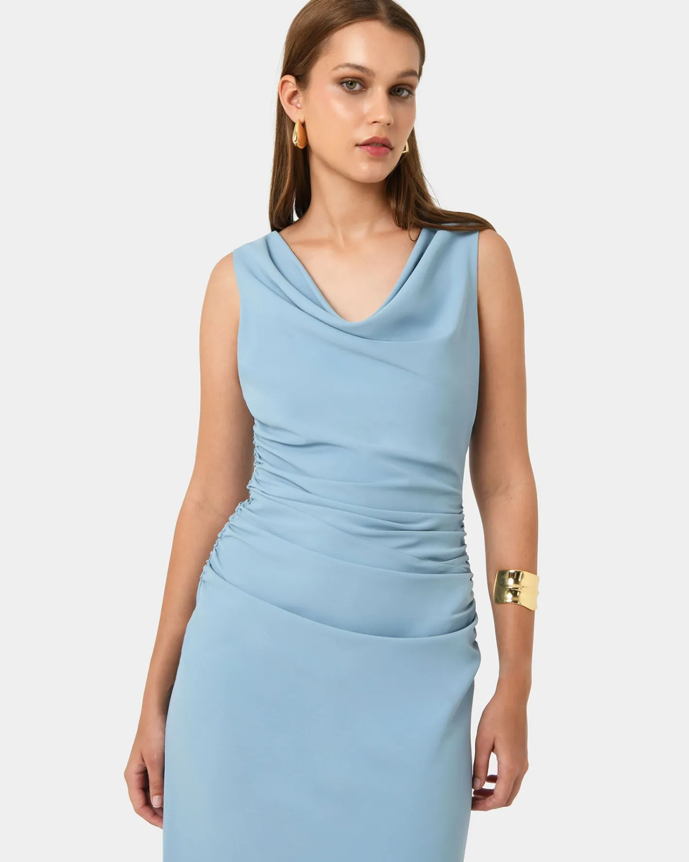 Forcast Serena Cowl Neck Dress Dusk Blue Outlet