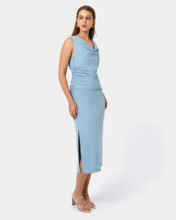 Forcast Serena Cowl Neck Dress Dusk Blue Outlet