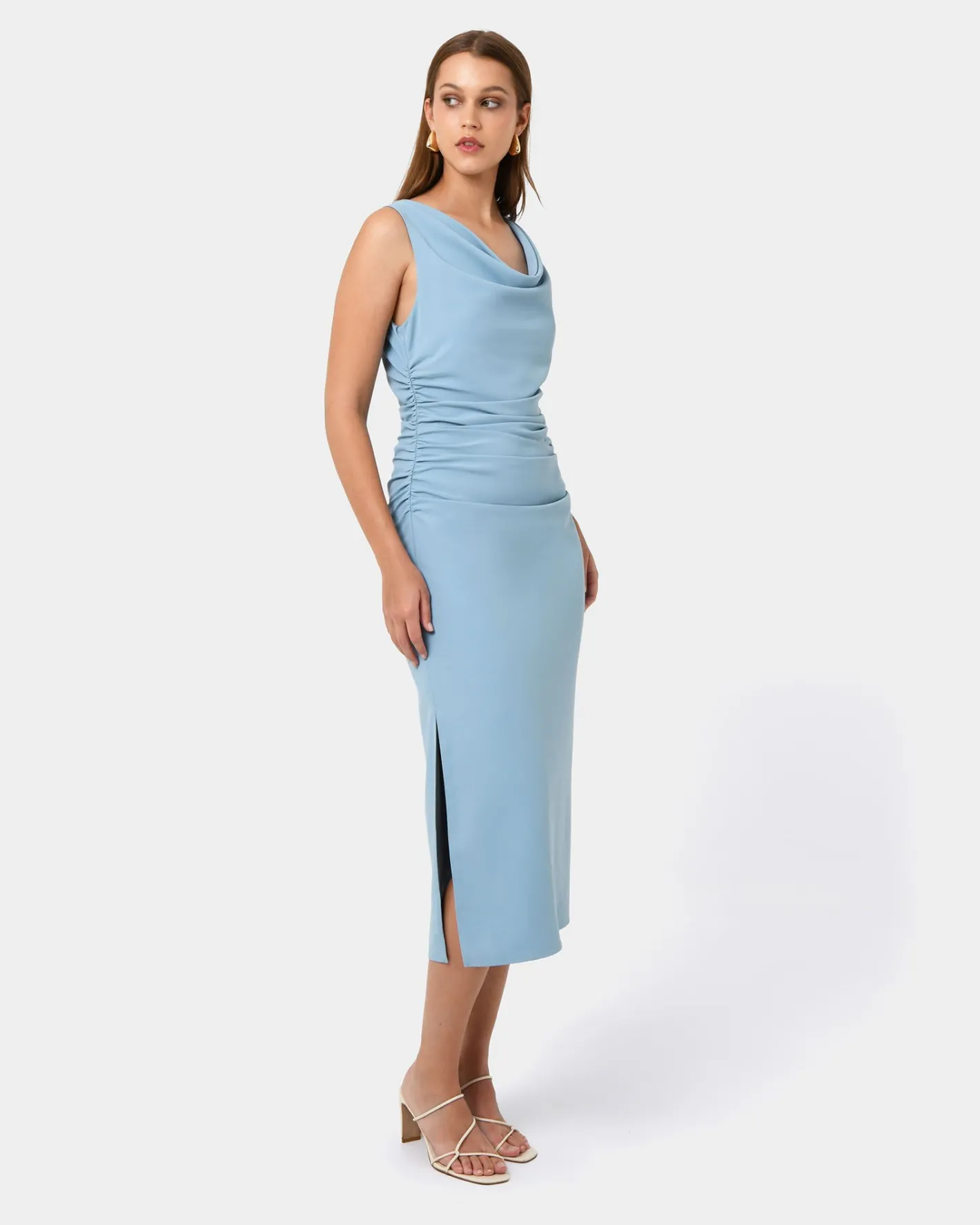 Forcast Serena Cowl Neck Dress Dusk Blue Outlet