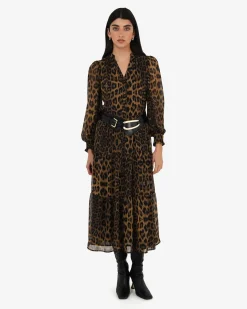 Forcast Shakira V-neck Button Dress Leopard Hot