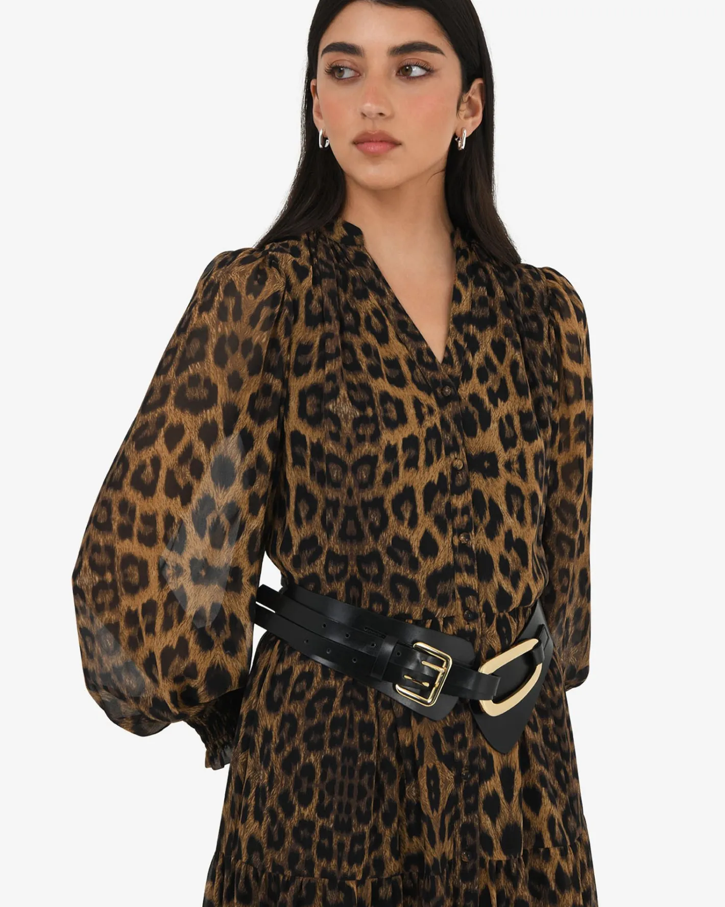 Forcast Shakira V-neck Button Dress Leopard Hot