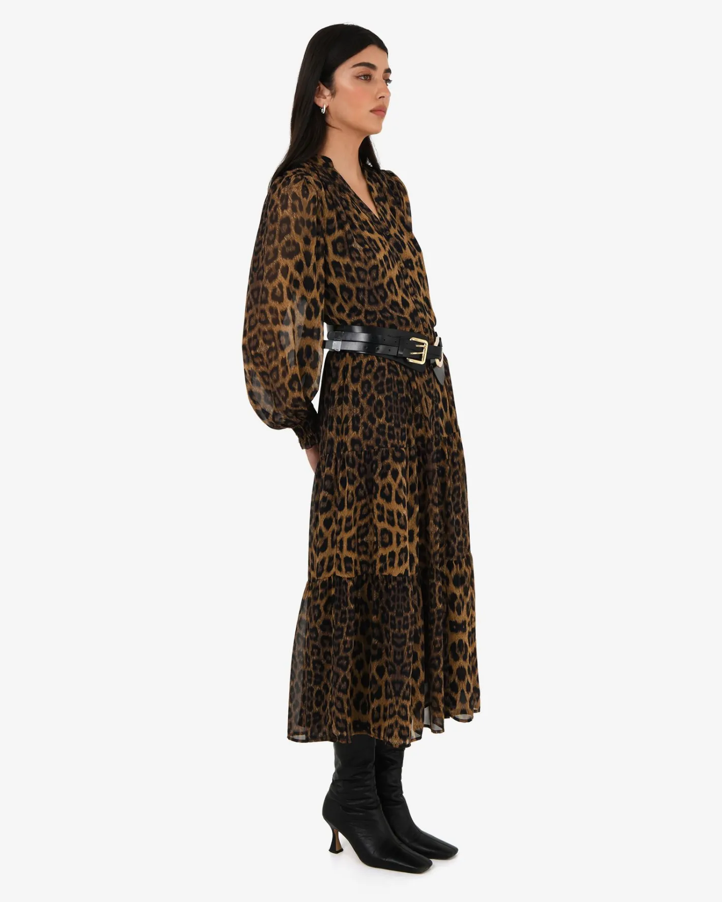 Forcast Shakira V-neck Button Dress Leopard Hot