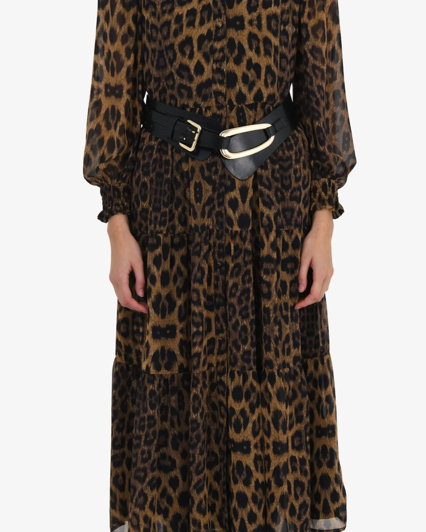 Forcast Shakira V-neck Button Dress Leopard Hot