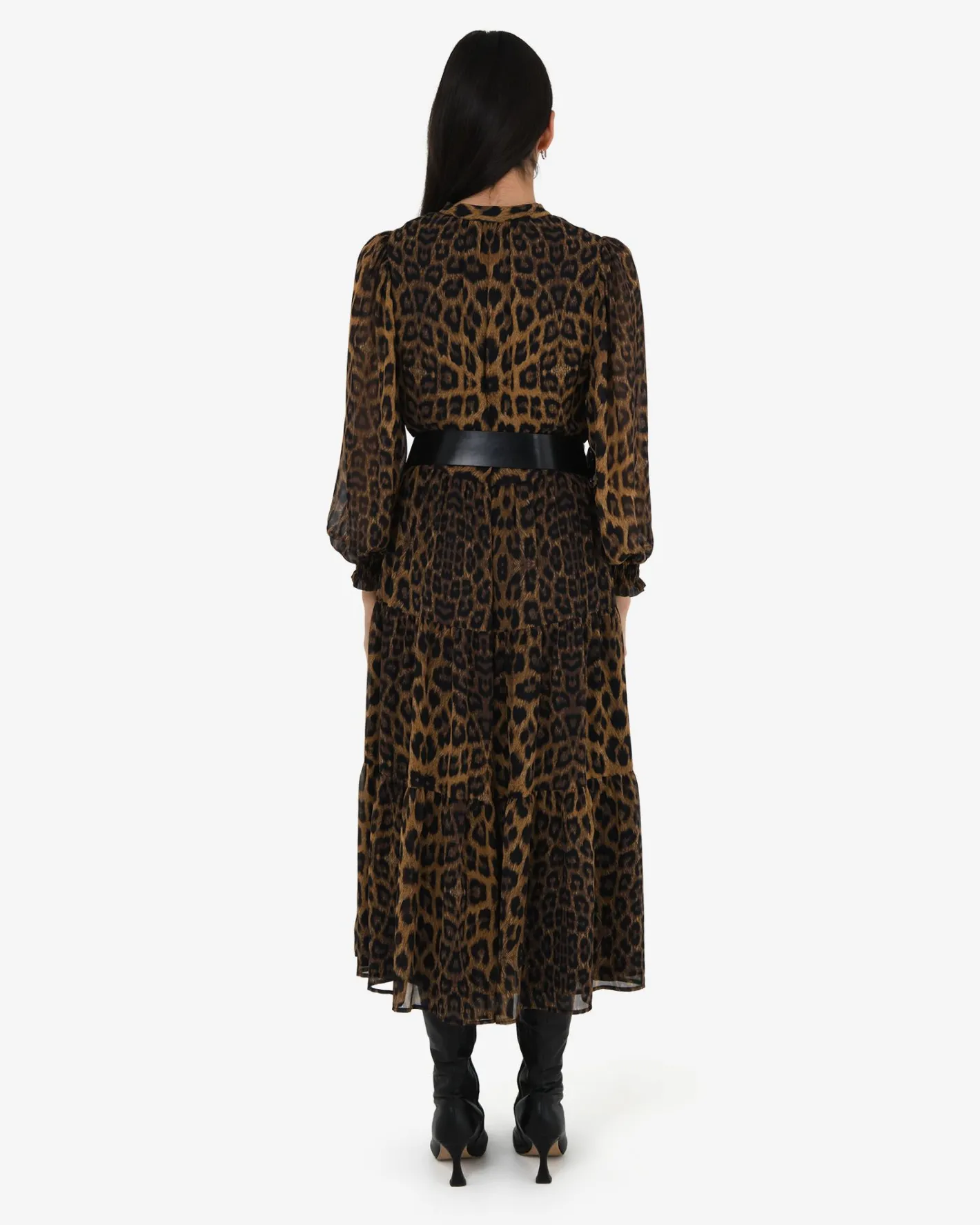 Forcast Shakira V-neck Button Dress Leopard Hot