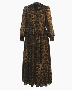 Forcast Shakira V-neck Button Dress Leopard Hot