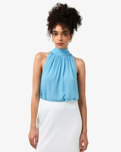 Forcast Shelby Draped Sleeveless Top Cyan Blue