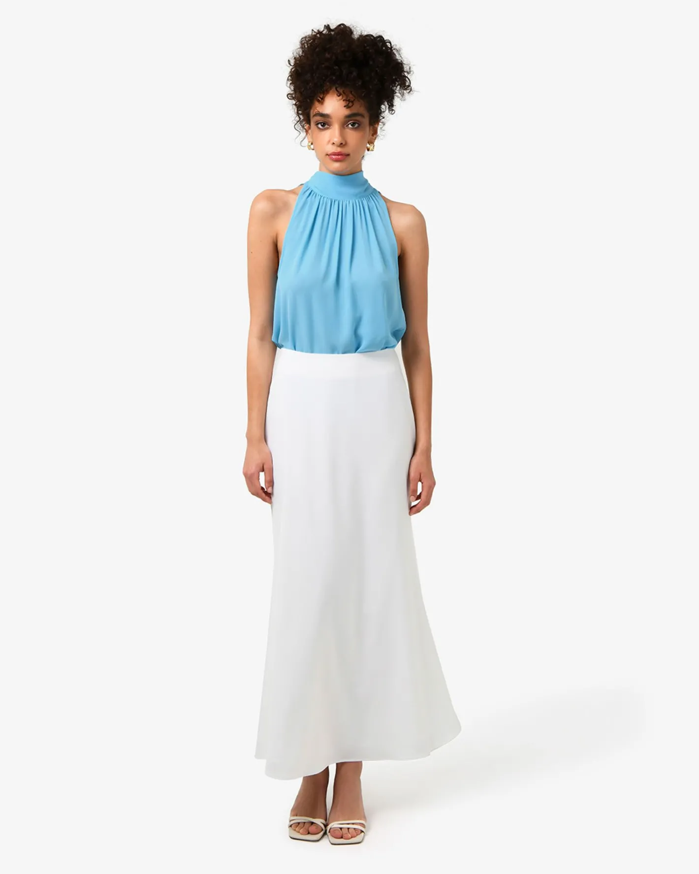 Forcast Shelby Draped Sleeveless Top Cyan Blue