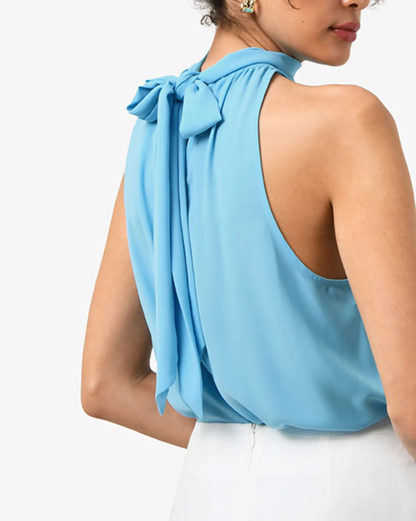 Forcast Shelby Draped Sleeveless Top Cyan Blue