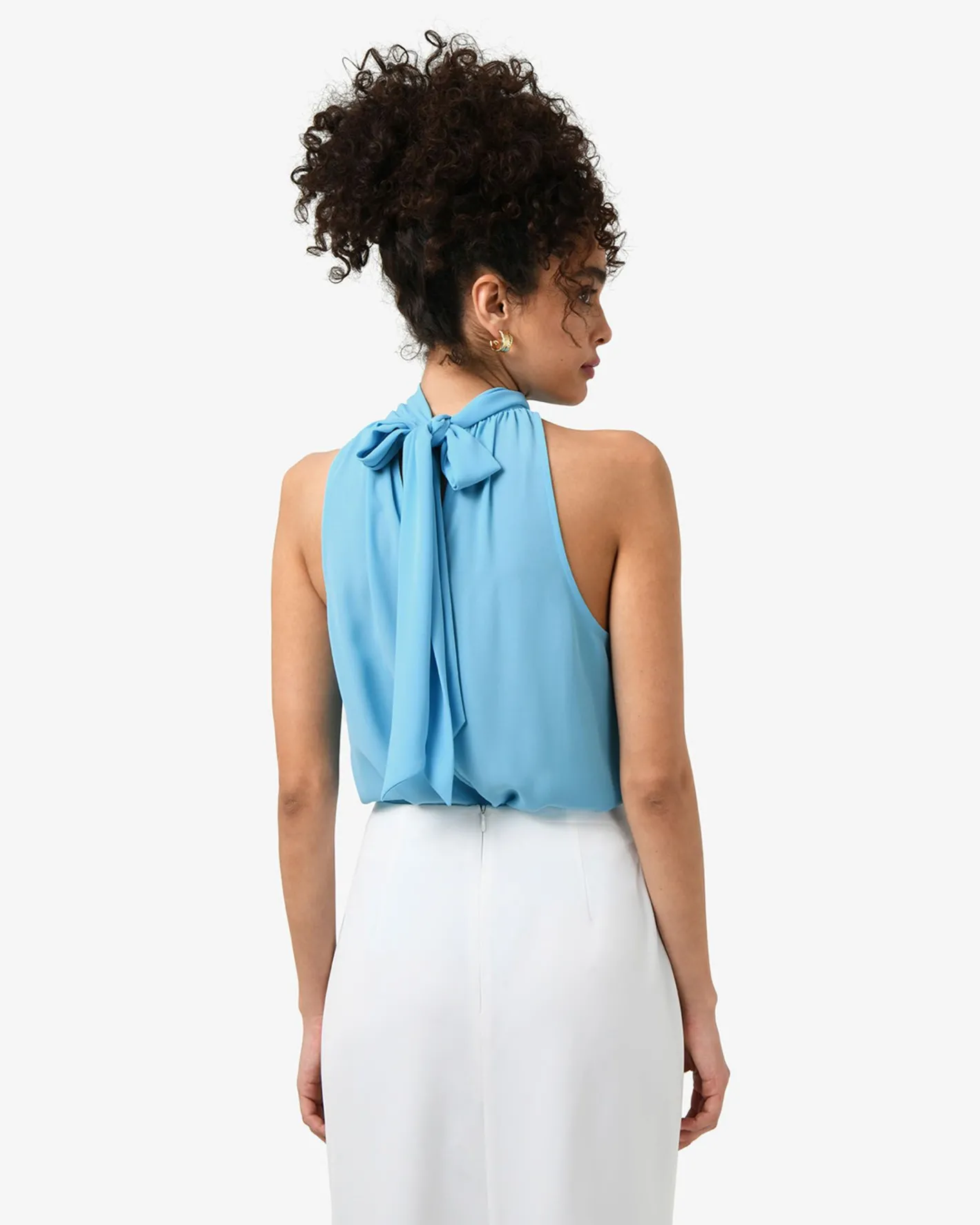 Forcast Shelby Draped Sleeveless Top Cyan Blue