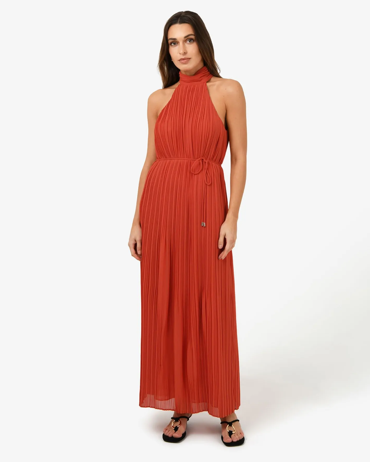 Forcast Shelly Chiffon Pleated Dress Burnt Orange Online