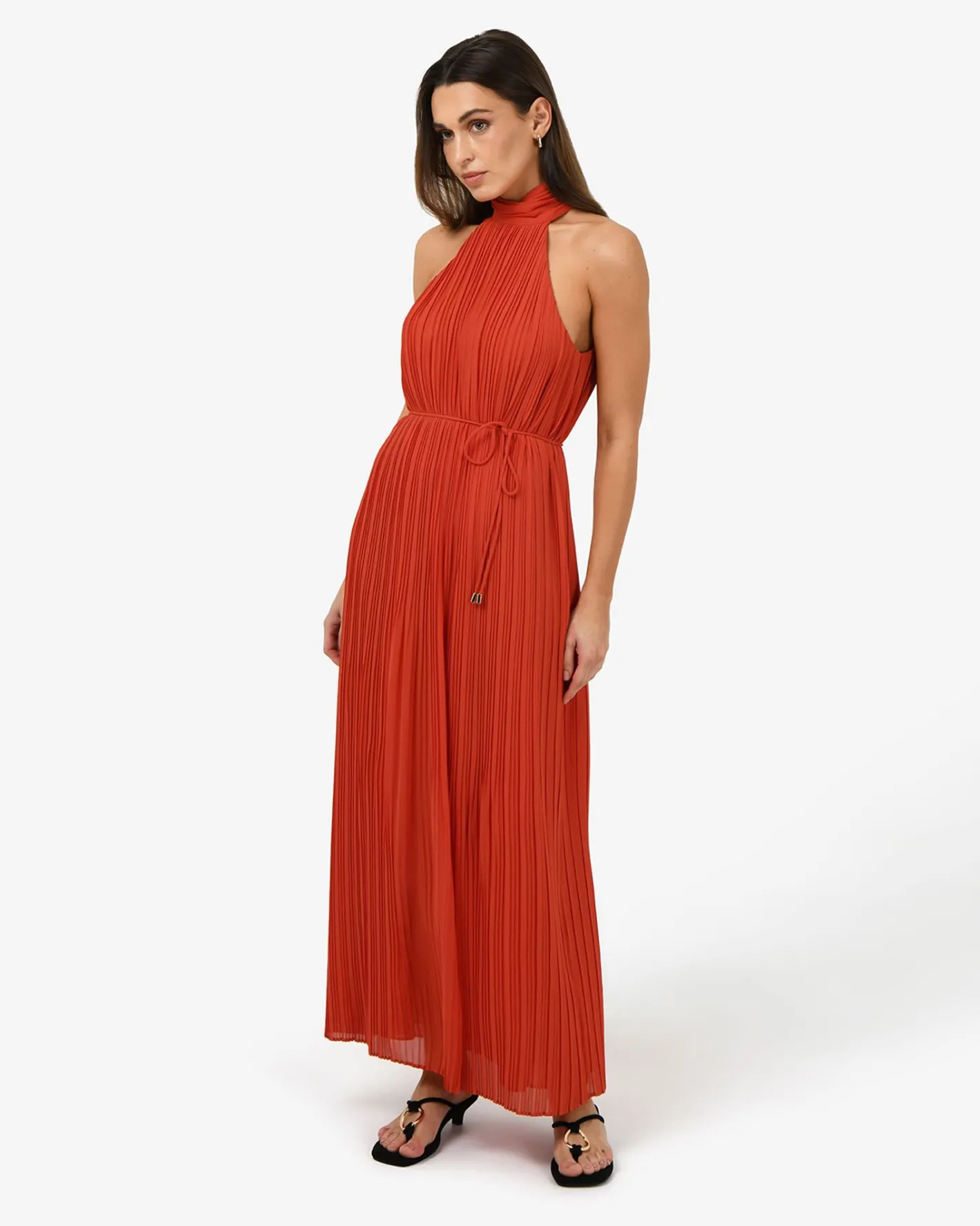 Forcast Shelly Chiffon Pleated Dress Burnt Orange Online