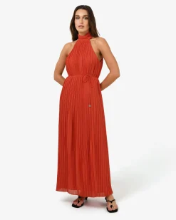 Forcast Shelly Chiffon Pleated Dress Burnt Orange Online