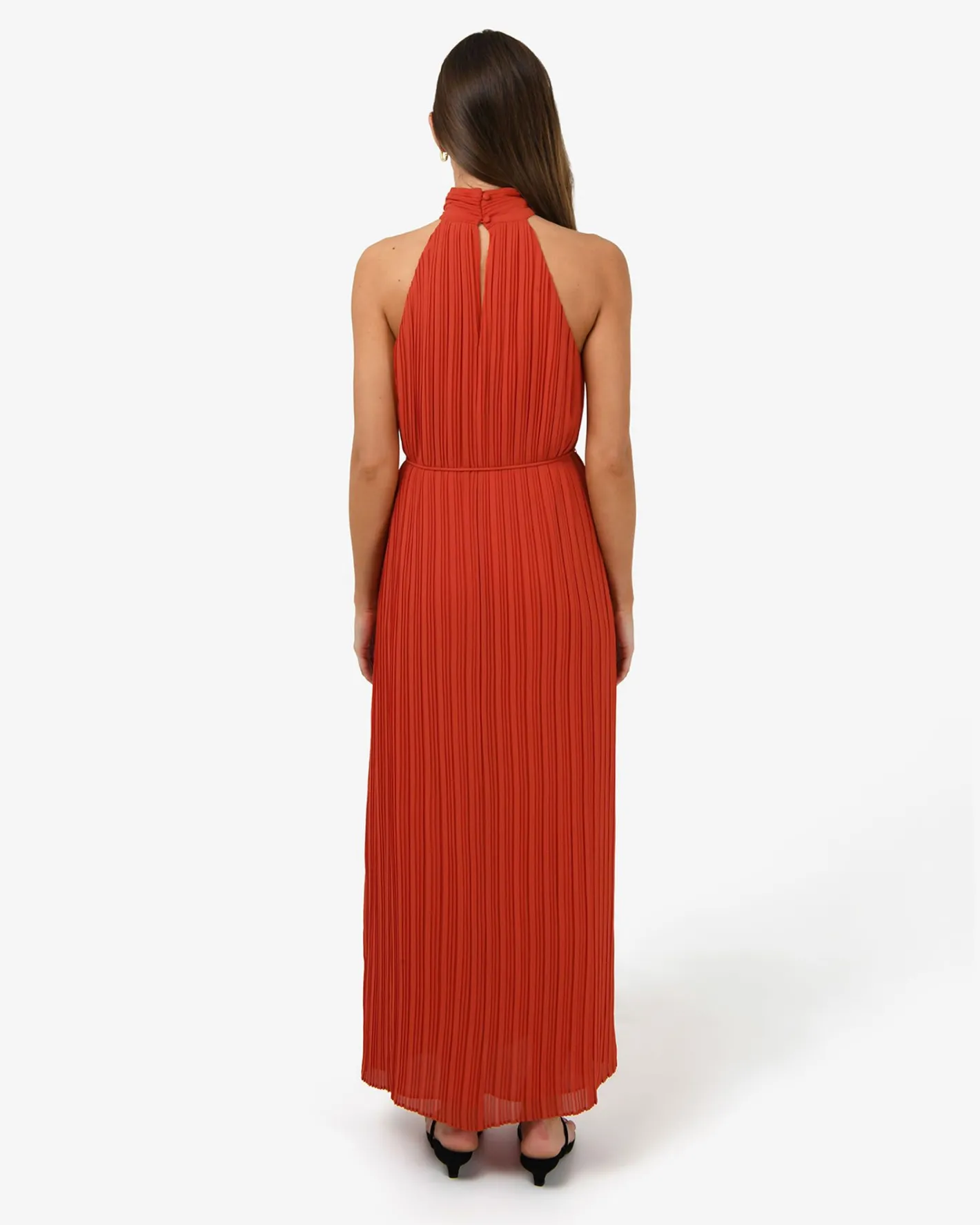 Forcast Shelly Chiffon Pleated Dress Burnt Orange Online