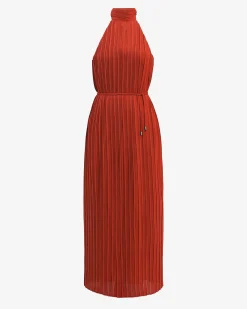 Forcast Shelly Chiffon Pleated Dress Burnt Orange Online