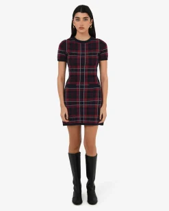 Forcast Siane Check Knit Dress Red & Navy Outlet