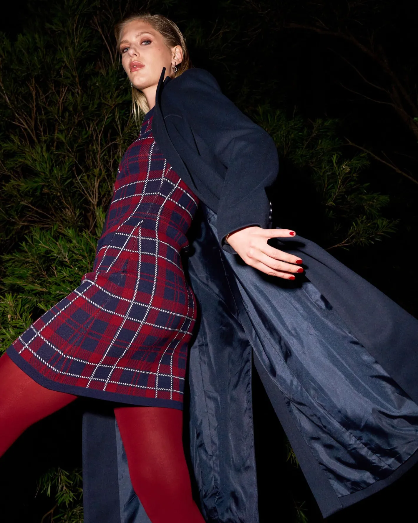 Forcast Siane Check Knit Dress Red & Navy Outlet